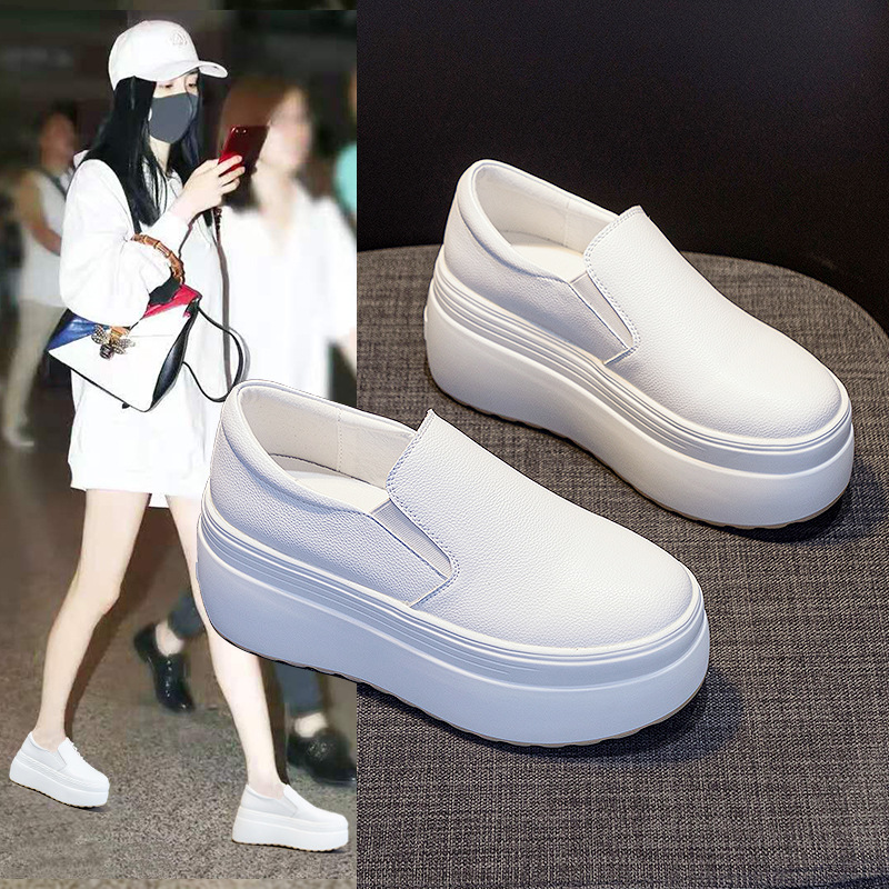 Slip-on White Shoes Women's 2023 Spring New Thick-soled Heightened Women's Shoes Casual All-match Platform Loafy Lazy