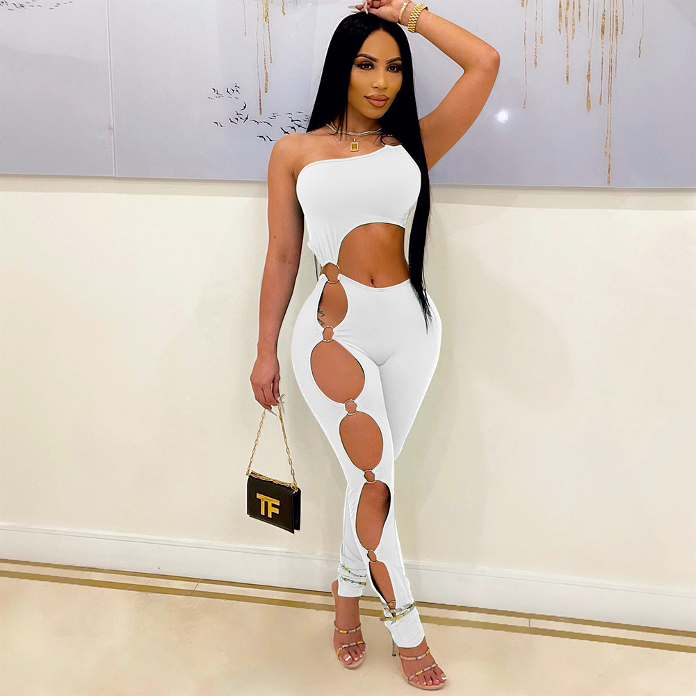 D88120 European and American Women's Clothing Amazon Independent Station Spring and Autumn Off-shoulder Sexy Tight Casual Jumpsuit