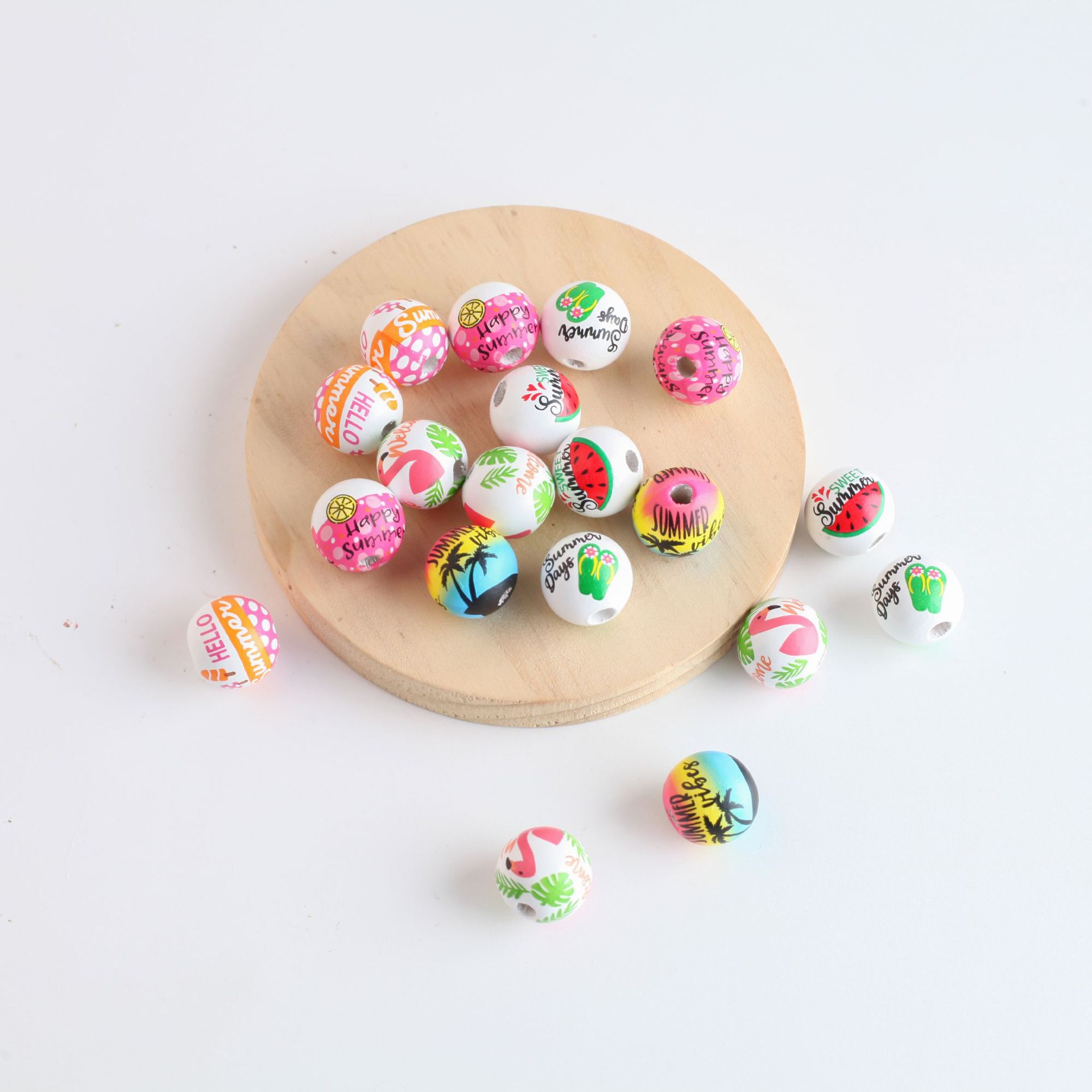 DJ source factory summer wooden beads printed beads hemp rope tassel wooden beads string DIY accessories 2024. New