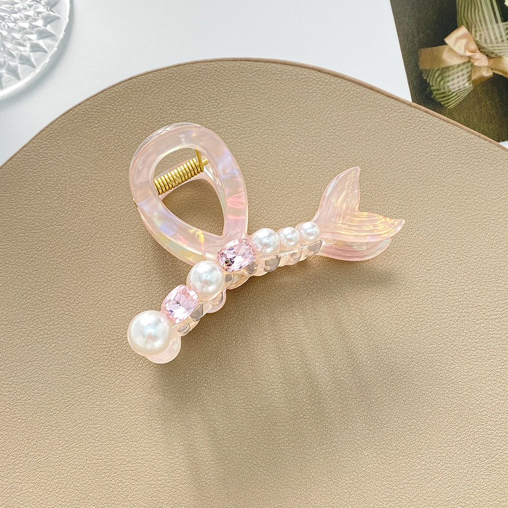 Net rot perle fangen clip halbe krawatte haar clip großhandel temperament strass fangen magische farbe meerjungfrau Ji fischschwanz shark clip_voghion.com
