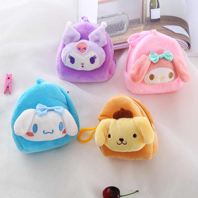 New plush Sanrio backpack coin purse cute mini cartoon earphone storage bag keychain pendant wholesale