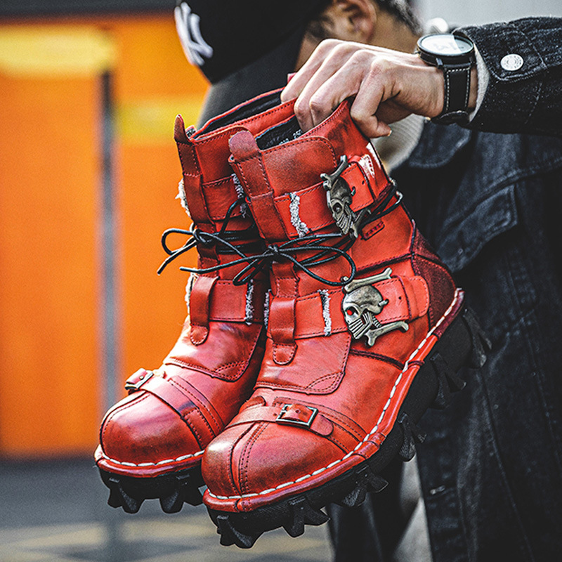 Skull Crock Boots Leather Boots 4748 Military Boots Fashionable Martin Boots Men's plus size Leather Steampunk Boots 1809 Boots