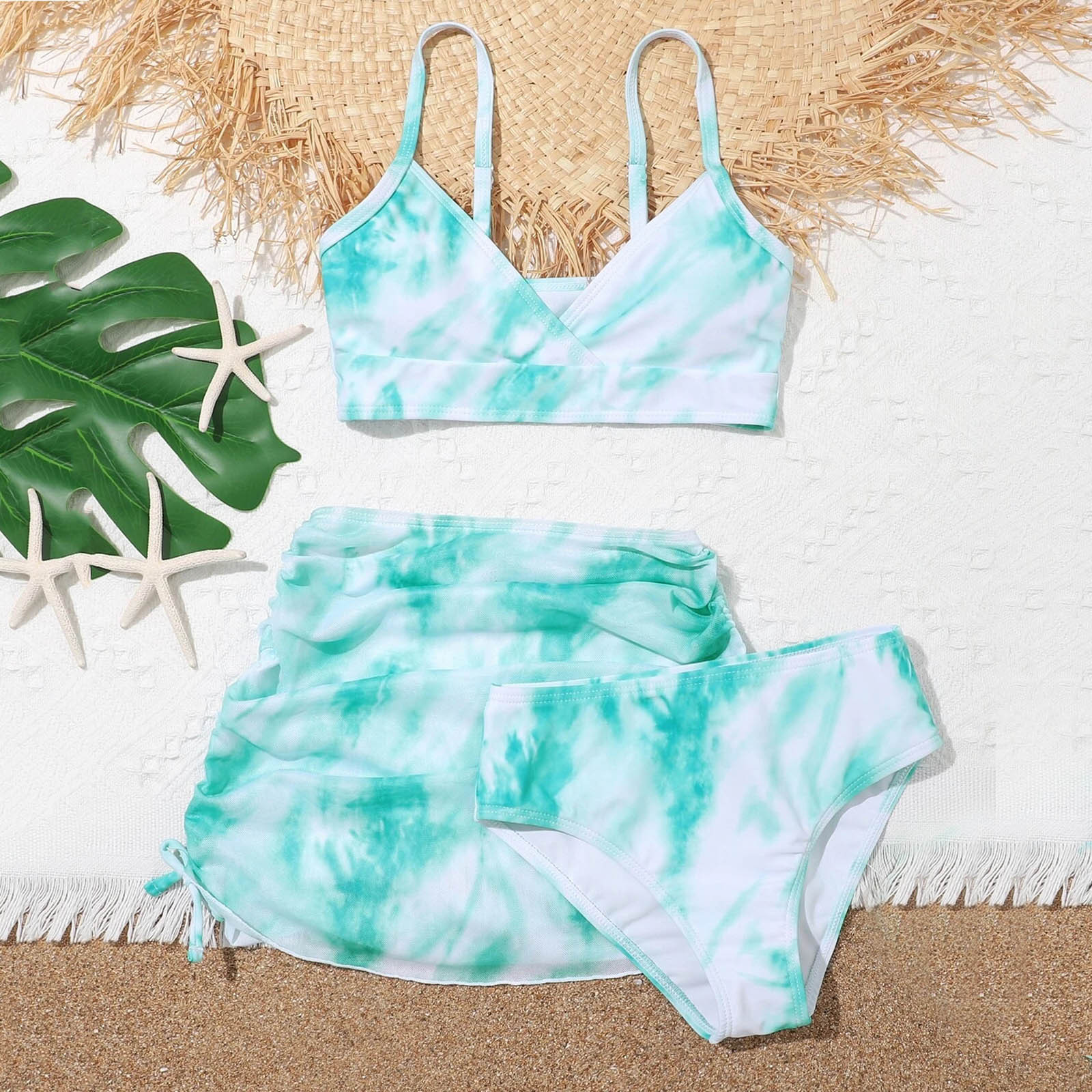 Europe and the United States cross-border new children's swimsuit tie-dye three-piece mesh skirt parent-child adult swimsuit bikini