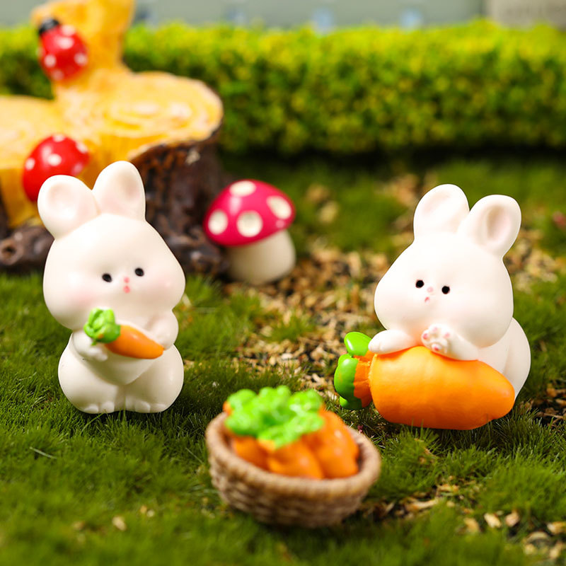 Micro landscape cute animal cartoon bunny carrot room cute rabbit gardening resin jewelry accessories rabbit year decoration