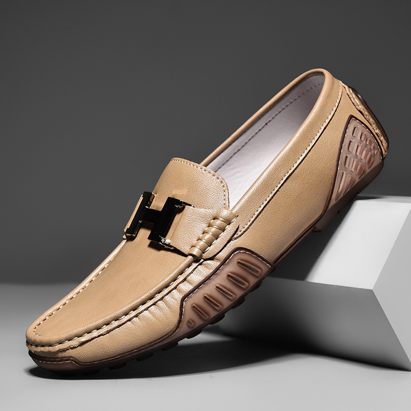 British Style Men's Genuine Leather Peas Shoes Spring New Casual Lazy Shoes Slip-on Driving Shoes British Leather Shoes