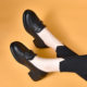 Round toe slip-on loafers women's 2023 first layer cowhide metal buckle chunky heel single-layer shoes small leather shoes physical exclusive