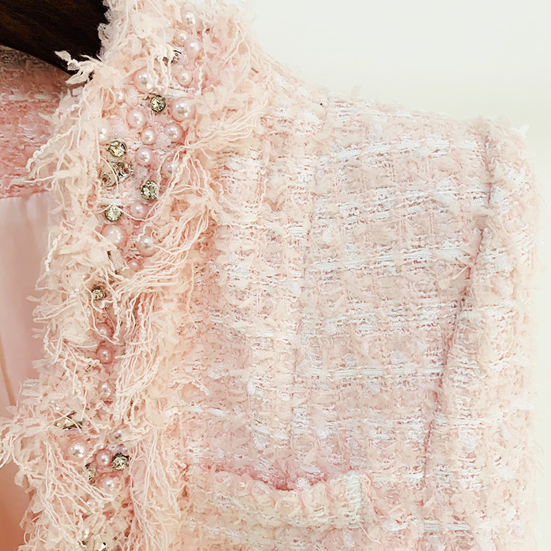 Spot 2024 Autumn and Winter New European and American Star Tweed Diamond Buckle Streamer Edge Heavy Industry Beaded Jacket Coat_voghion.com