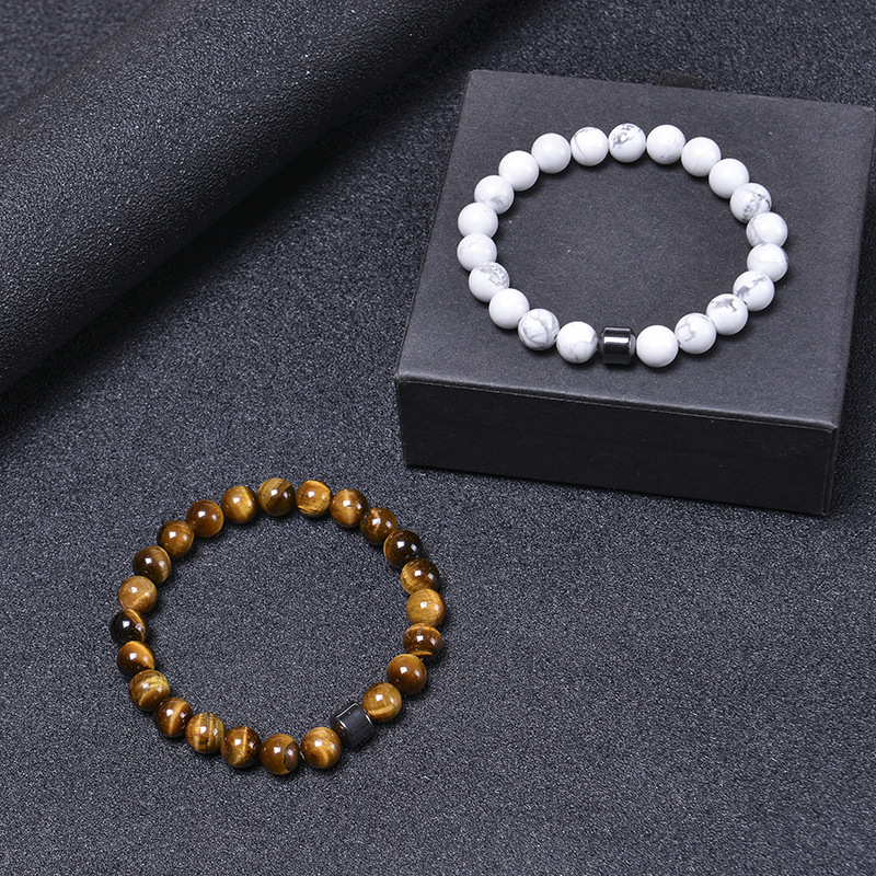 AliExpress Wish new 8MM black volcanic stone agate stone bracelet elastic rope black magnet beaded bracelet