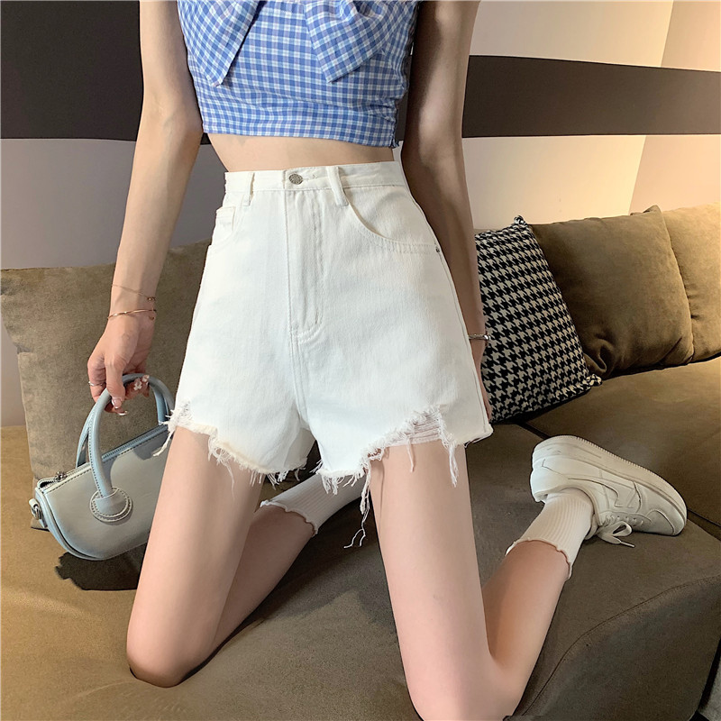 Black Jeans Shorts Women's 2024 Summer New Korean Style Ripped High Waist Slimming Hot Pants Spice Girls Wide Leg Pants