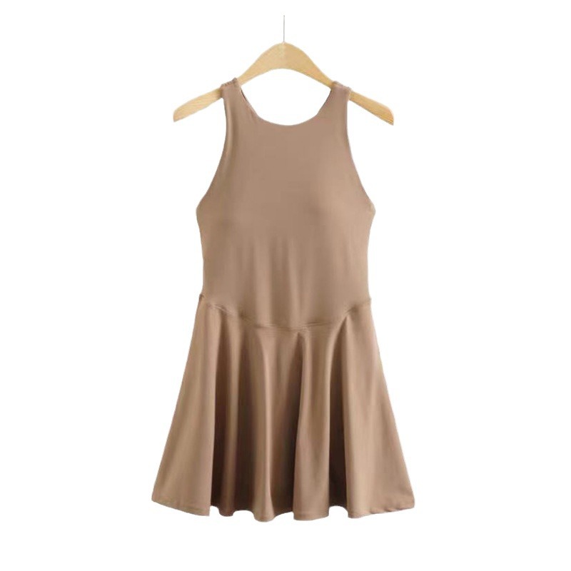Golf One-piece Tennis Skirt Yoga Fitness Naked Sense Breathable Anti-running Light Lining Sports Skirt with Chest Pad