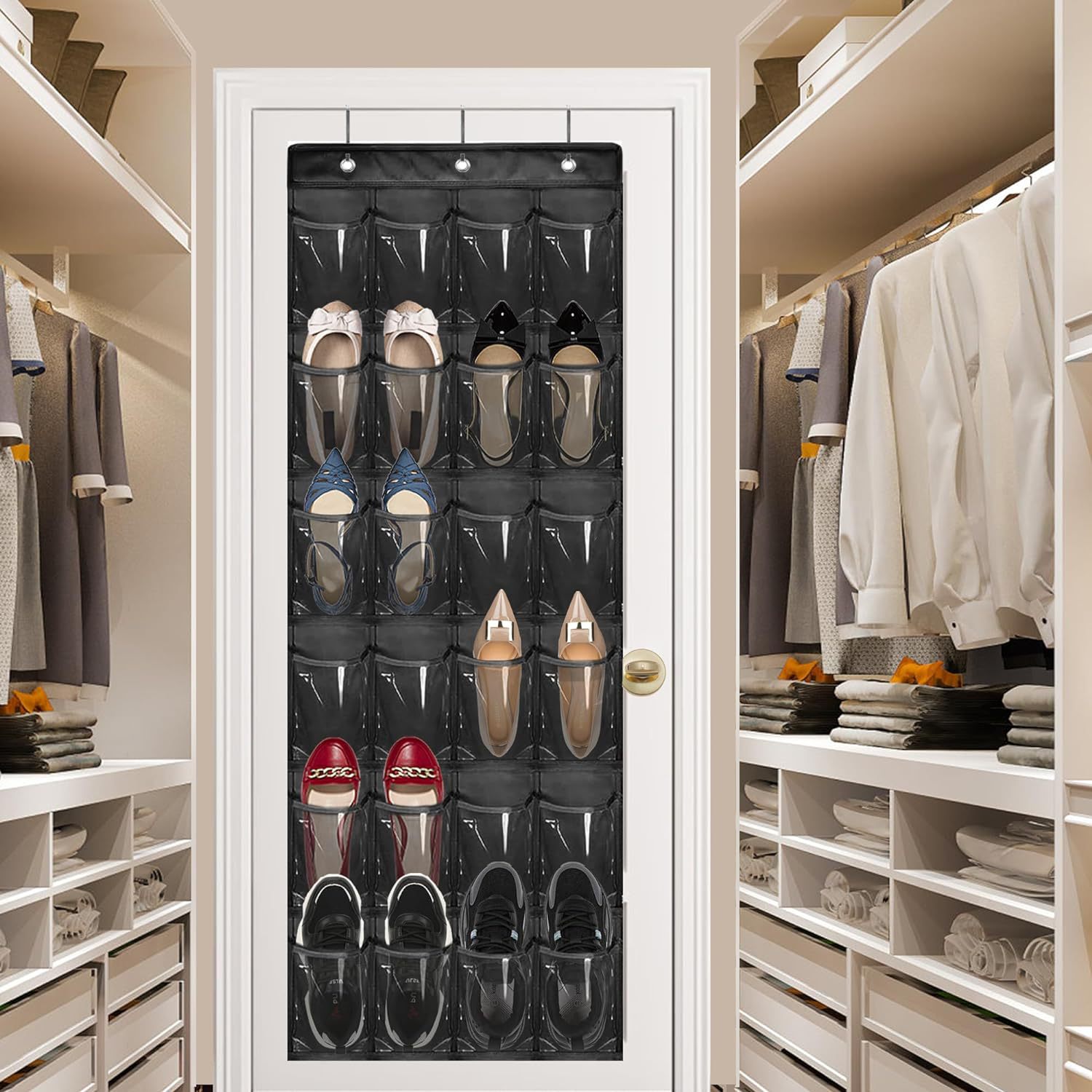 Door Rear 24-grids Shoe Storage Hanging Bag PVC Multi-layer Shoe Storage Storage Bag Organizer Bag