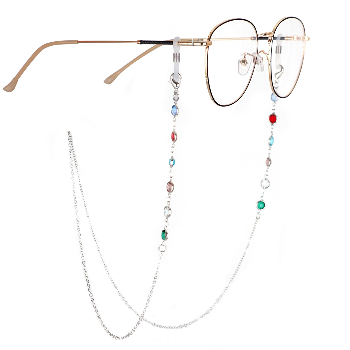 Glasses Chain Metal Colorful Rhinestone Glasses Chain Chain Hanging Neck Women's Hanging Chain Color-retaining Electroplated Glasses Hanging Chain
