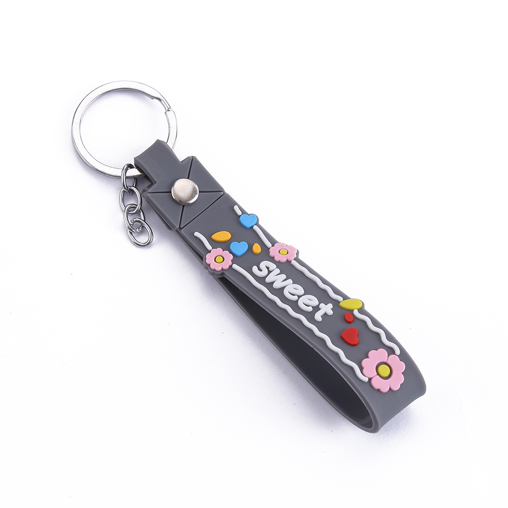 Trendy fashion key chain leather rope wholesale creative letter small flower PVC key chain pendant bag gift lanyard