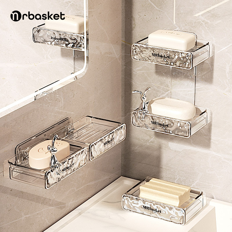 Non-perforated Soap Box Wall-mounted Household High-grade Bathroom Drain Soap Storage Rack Double-layer Soap Box