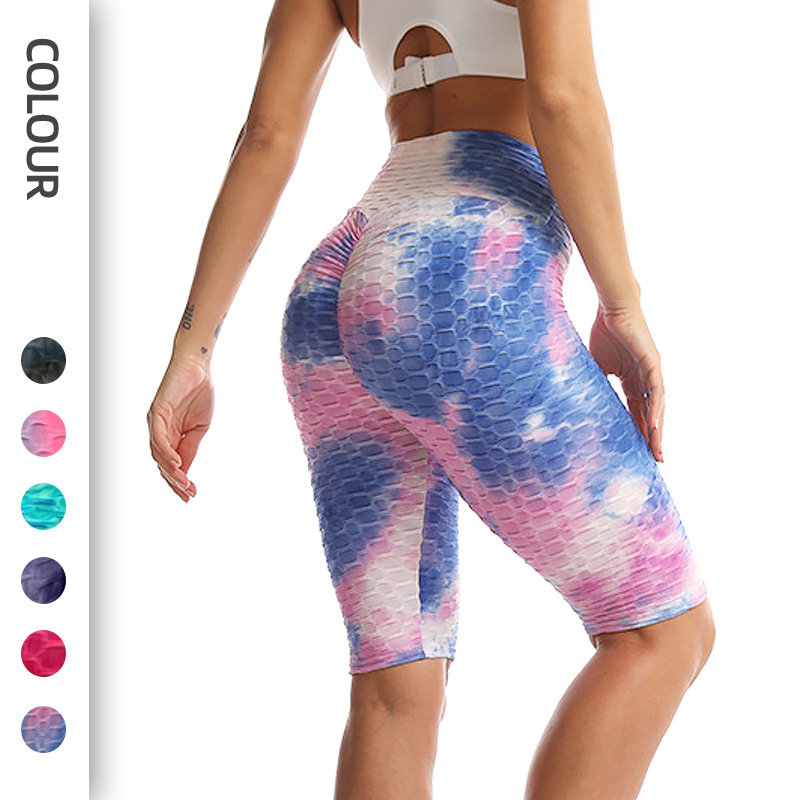 Amazon European and American Ink Jacquard Tie-Dye Bubble Shorts Yoga Pants Fitness Sports Pants Women's Tight