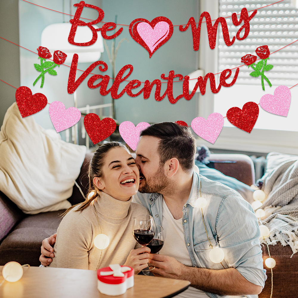 New Valentine's Day scene decoration be my Valentine Love flag banner rose flag