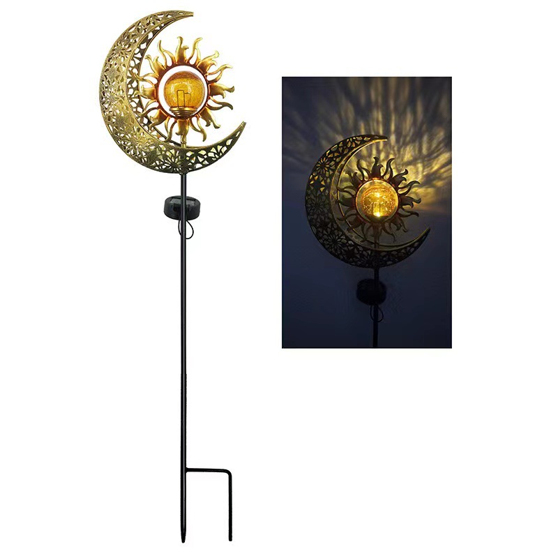 Solar Lawn Light Outdoor Courtyard Camping Light LED Flame Sun Moon Iron Landscape Decorative Light