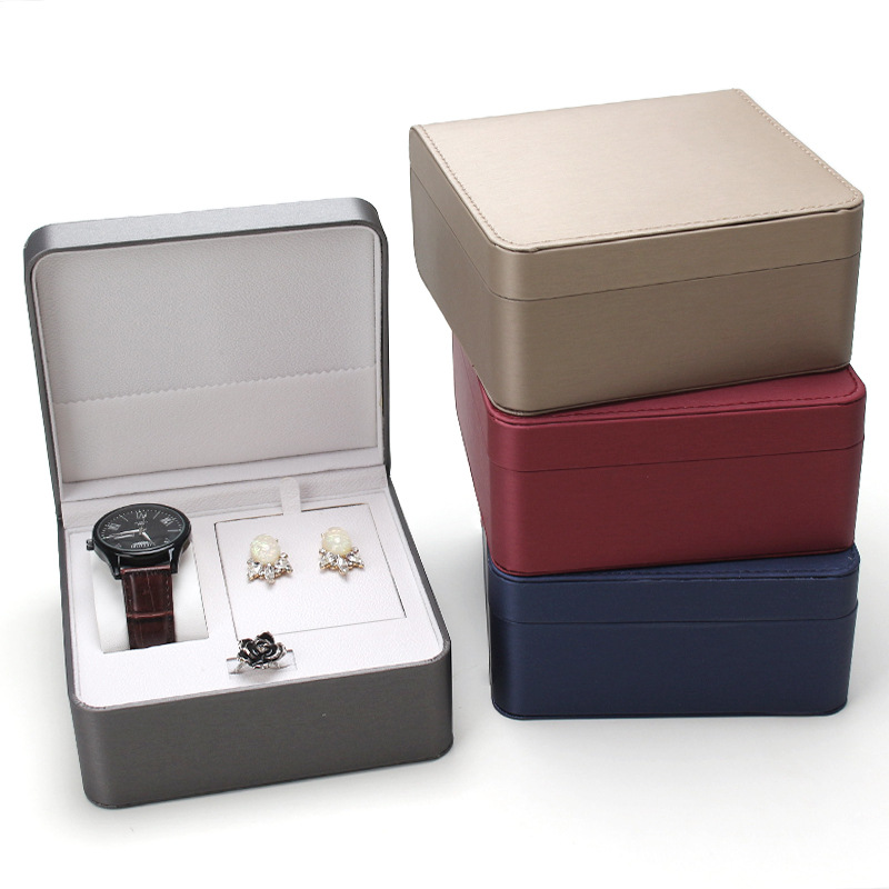 Brushed PU leather jewelry three-piece set jewelry box jewelry box storage box watch packaging box necklace pendant box