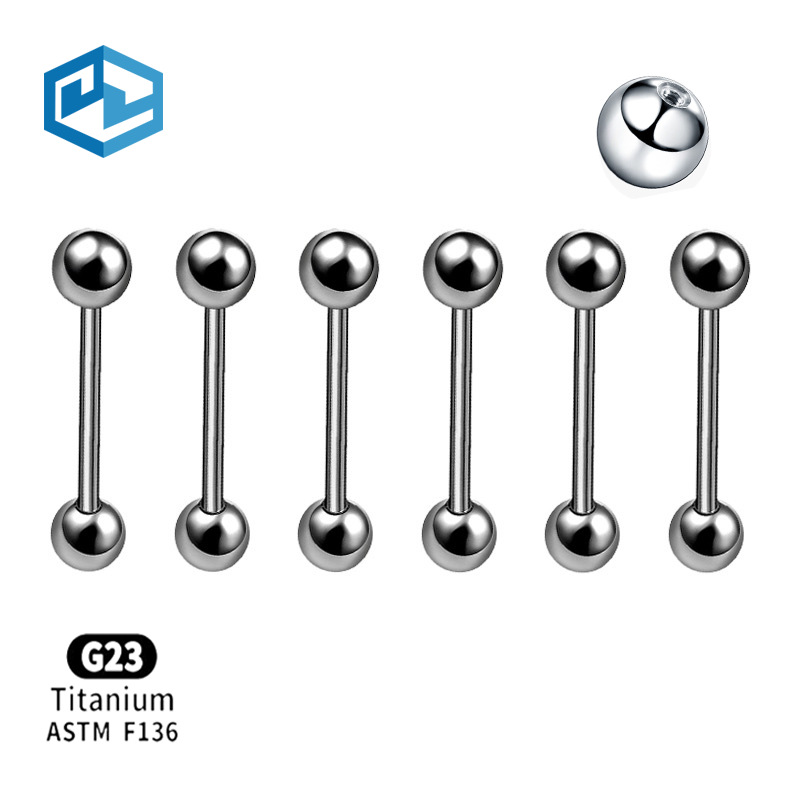 G23 Titanium External Teeth Straight Rod Double-headed Ball Barbell Ear Nail Tongue Nail Ear Bone Nail Milk Nail Titanium Alloy Puncture Jewelry