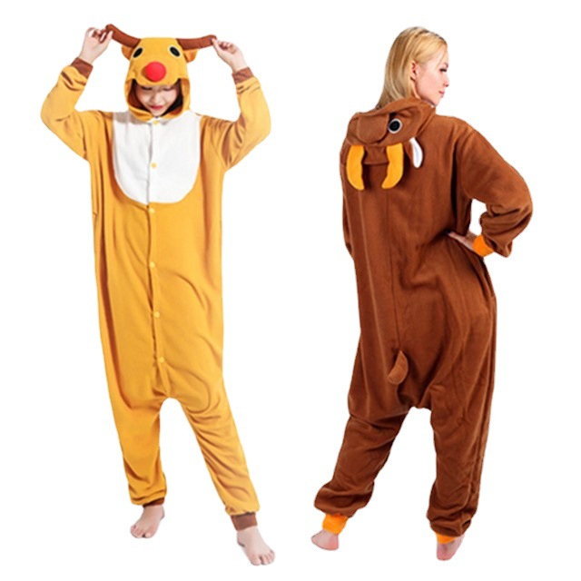 Santa Claus Sika Deer Cartoon Siaman Pajamas for Men and Women Cute Thickened Warm Home Clothes Fleece Christmas Deer