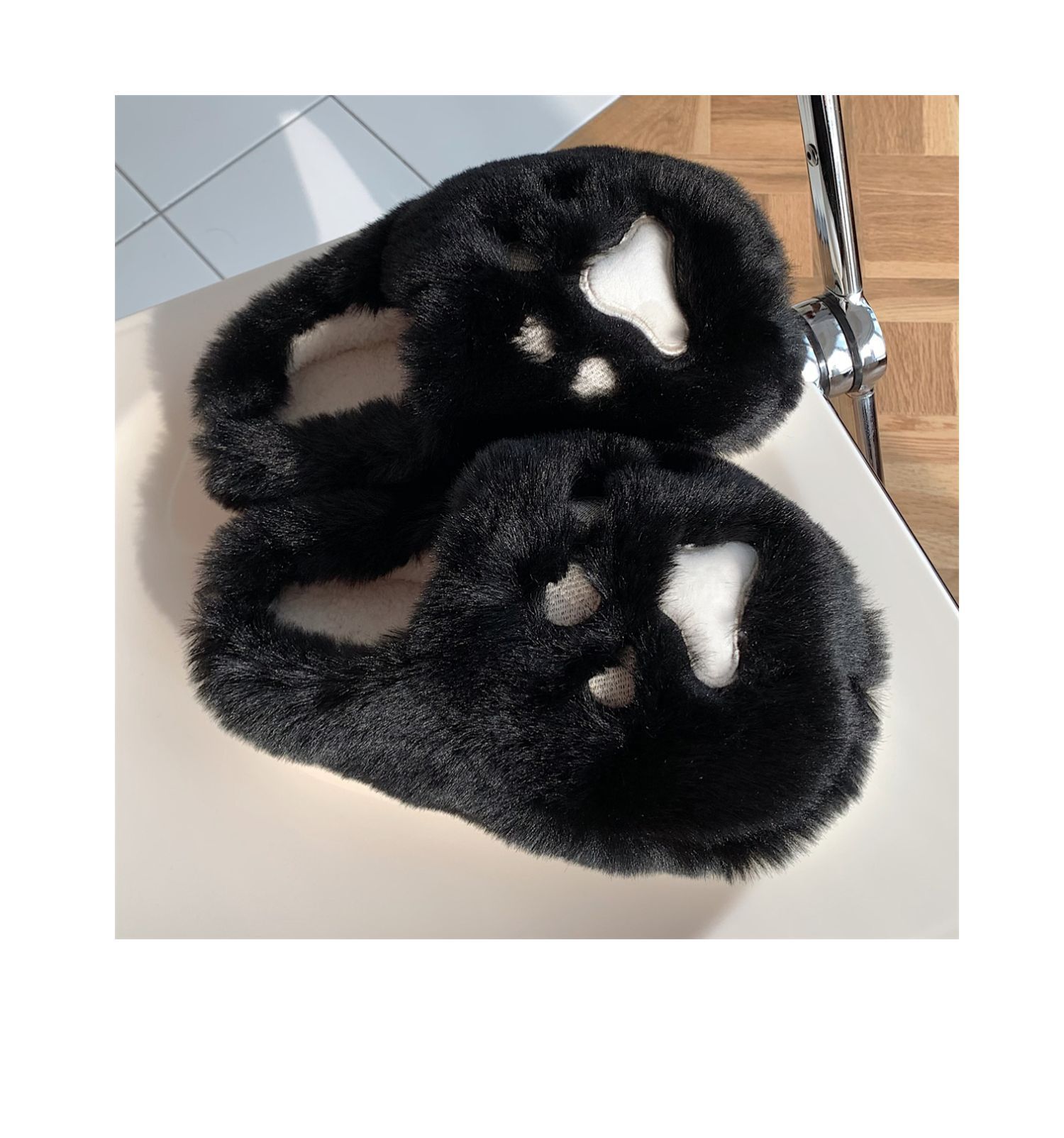 Pantoufles d'hiver en coton à demi-talon pour femme, style coréen, pour étudiante, en forme de cœur, douces et mignonnes, avec griffes de chat_voghion.com