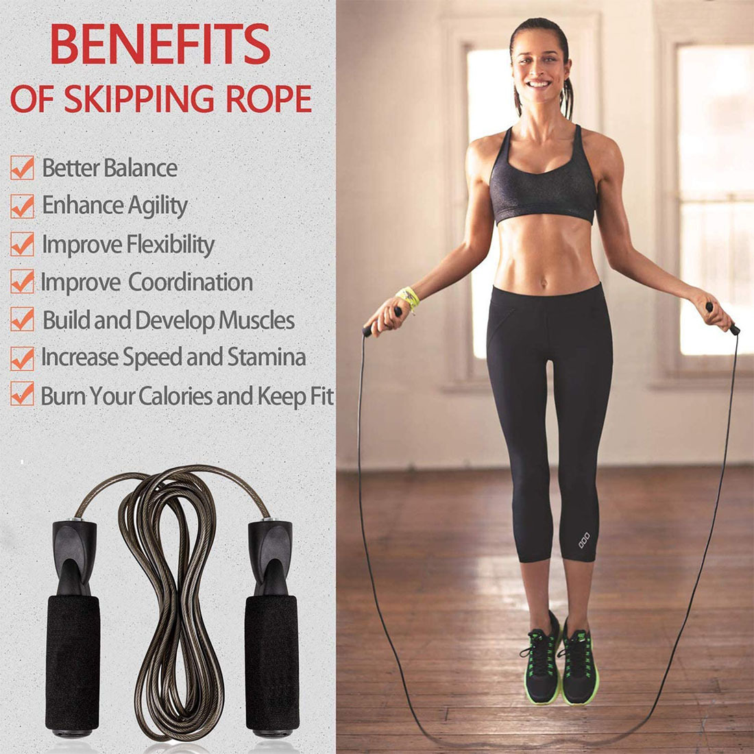 Steel wire rope skipping foam special rope skipping for high school entrance examination for students outdoor household fitness products jump rope skipping rope