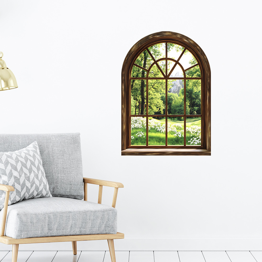 Innovative retro fake window green plant bedroom living room porch dormitory home wall decoration stickers self-adhesive wholesale cross-border