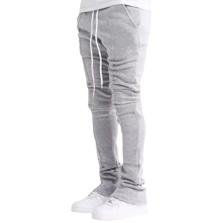 Cross-Border Men's sports casual Four Seasons long flared pants slim lace elastic waist solid color trousers