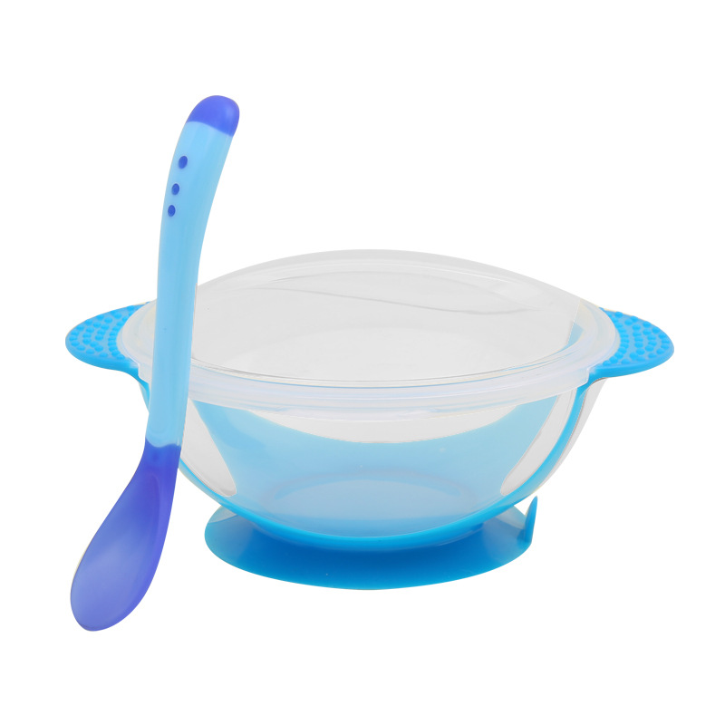 Baby sucker bowl with temperature-sensitive spoon suit baby children training Bowl plastic bowl baby Bowl set