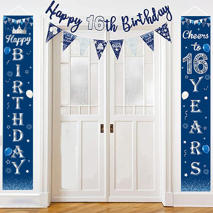 Blue Silver Age Banner Birthday Banner Hanging Ornament First Year Party Birthday Celebration Party Pendant Decoration