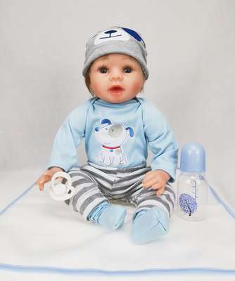 Rebirth doll simulation 22 inch 55cm cloth doll blue puppy cross-border supply Amazon