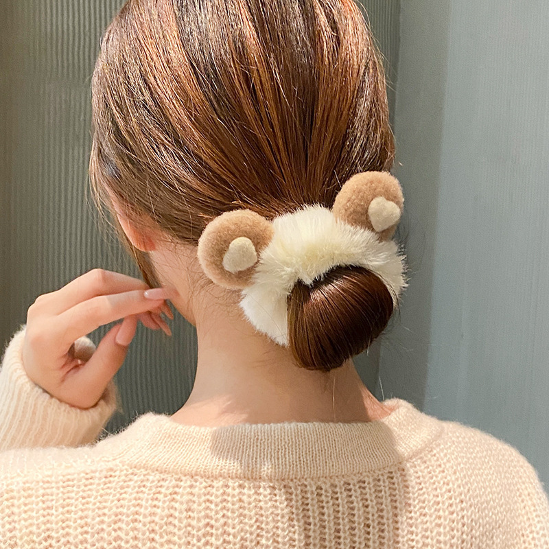 かわいいウサギの耳ぬいぐるみヘアサークル女性の秋/冬ハート型ヘアネクタイボールヘッドバンドアクセサリープルオーバーリング|undefined