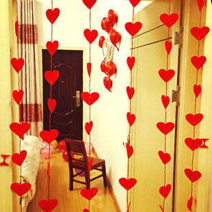 Wedding Room Arrangement Door Curtain Wedding Decoration Peach Heart Flower New House Bedroom Arrangement Curtain Non-woven Big Red Line Curtain