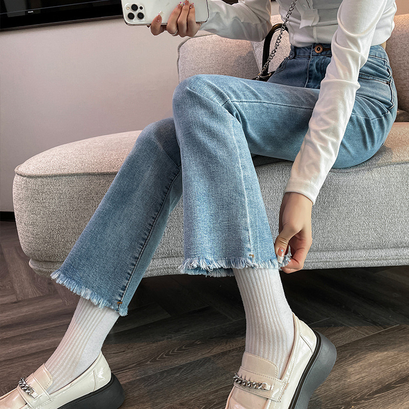 Light Blue Stretch Jeans Women's 2023 Spring Slim-fit Slimming Cropped Pants for Petite