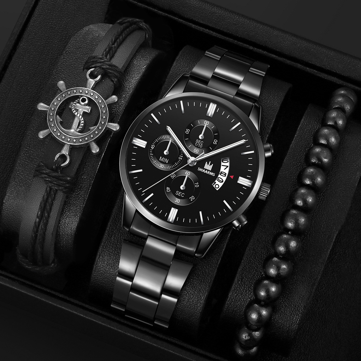 2023 New Factory Direct Supply Fashion Men's Rudder Bracelet Set Quartz Watch Simple Style Watch