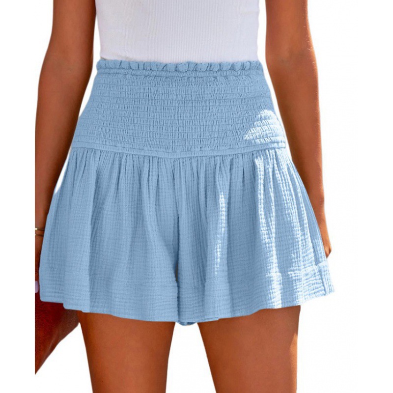 2023 Spring and Summer New Solid Color High Waist Pleated Shorts European and American Casual Cotton Linen Women's Three-point Pants
