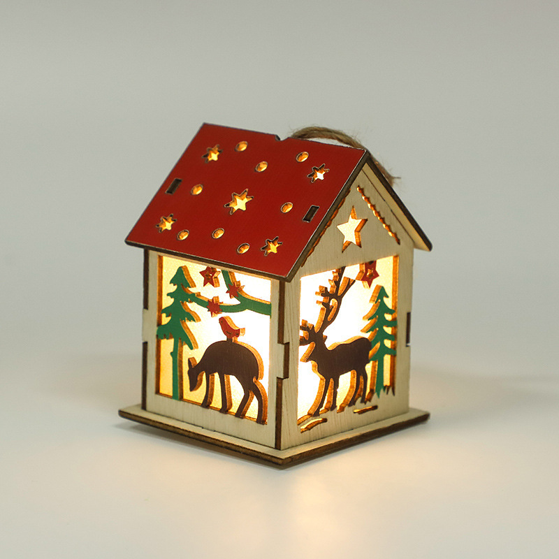 23年新品クリスマス装飾発光小屋雪だるま創意クリスマスツリー装飾祝日発光木製ペンダント|undefined