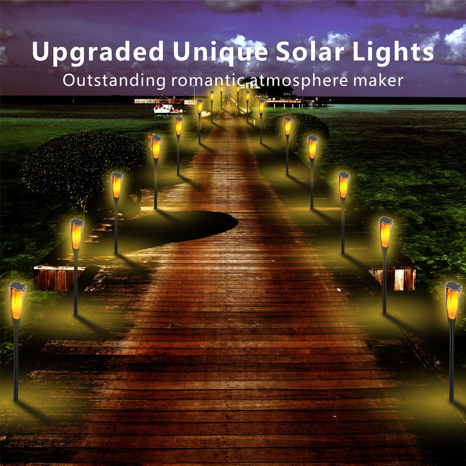 New outdoor courtyard petal shape solar flame lamp solar decorative torch lamp flashing atmosphere lamp