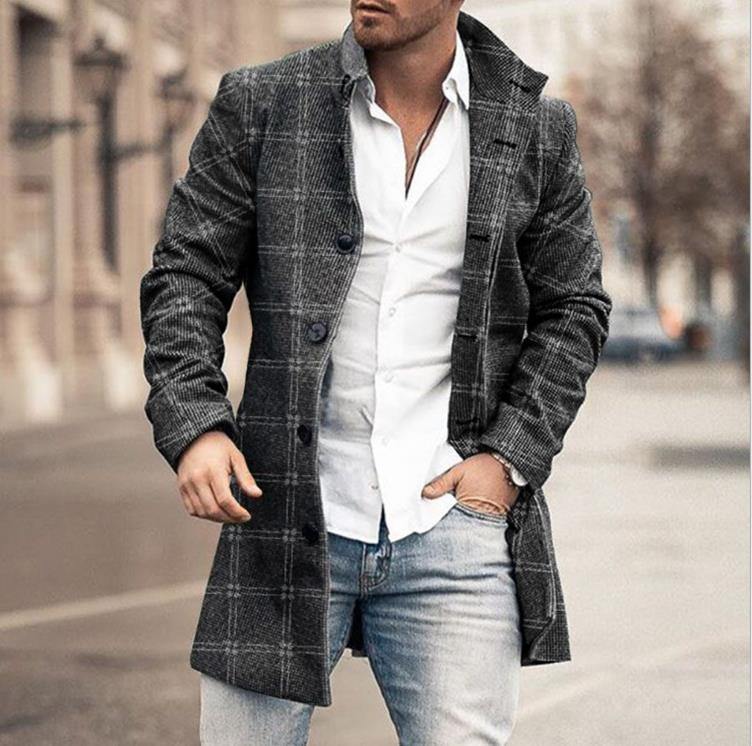 Woolen printed men's coat 2022 new foreign trade wish coat European station Amazon windbreaker AliExpress wholesale