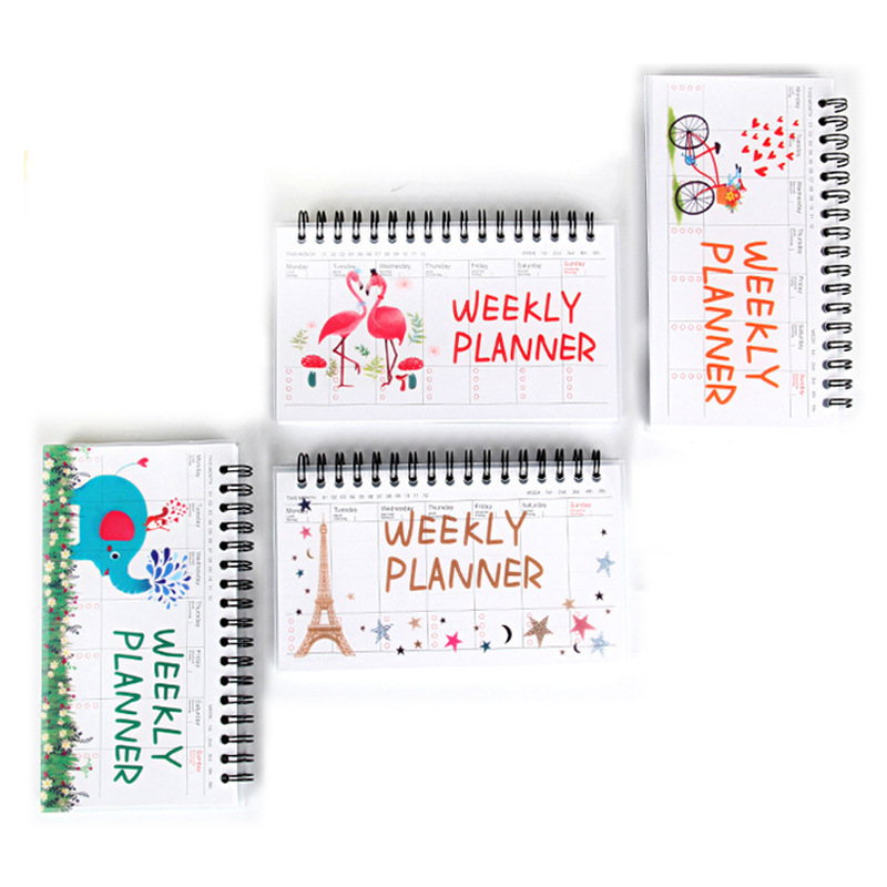 Cartoon can tear week plan schedule notebook student portable coil flip notepad 4 options