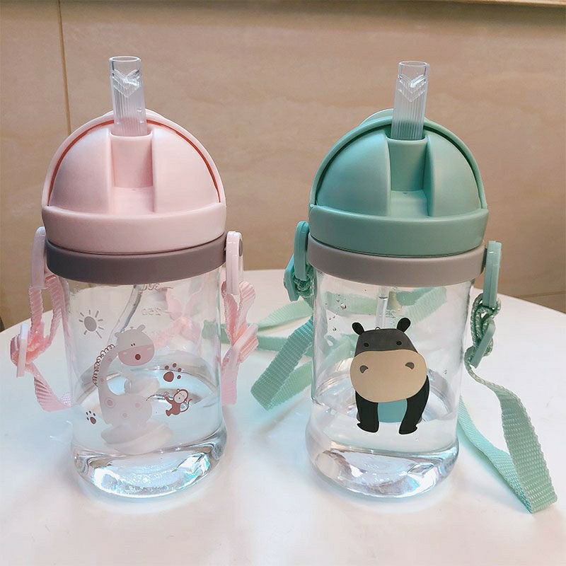 Cartoon Children's Strap Water Cup with Scale Drop-proof Suction-proof Water Cup Kindergarten Baby Drinking Water Cup