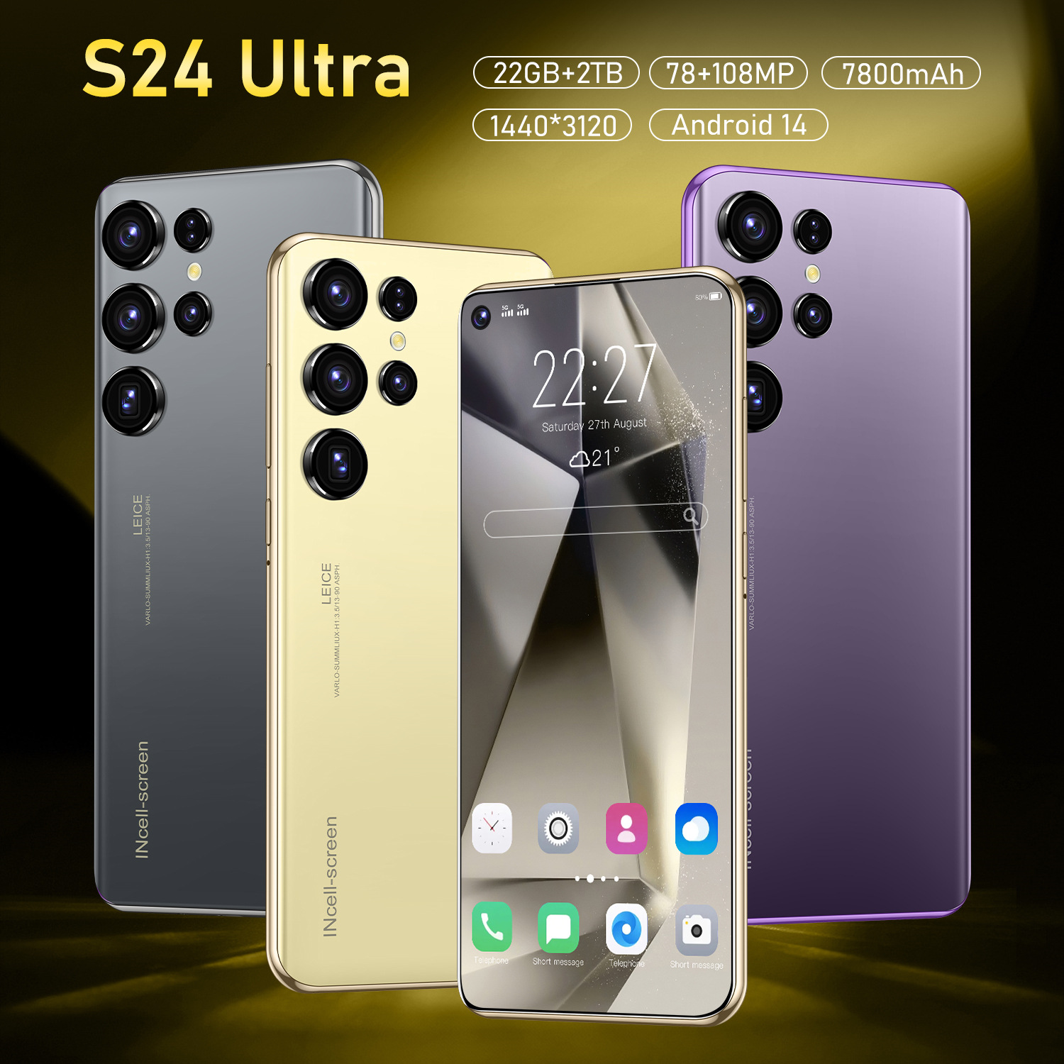 Mobile Phone S24 Ultra True 4G Left Perforated 7.3 Large Screen 13.0million Pixels 3+64 True Eight Core
