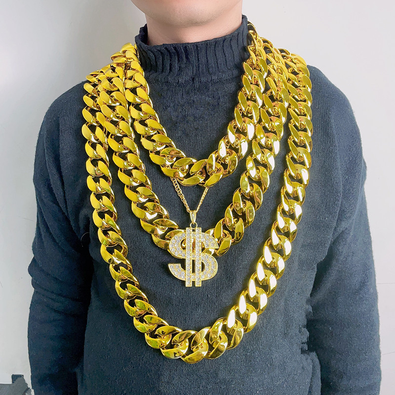 European and American hip-hop CCB exaggerated necklace big gold chain plastic simulation Gold Performance Festival performance props chain wholesale