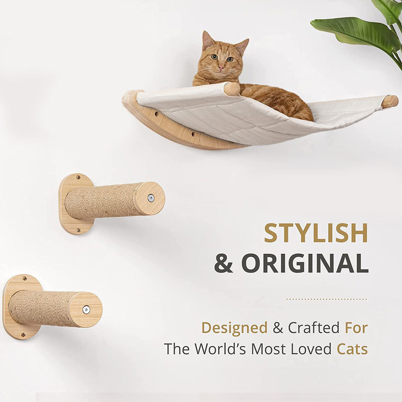 Wooden Cat Wall Hammock Balcony Cat Wall-mounted Cat Nest Cat Rack Pet Cat Climbing Ladder Hammock Cat Nest