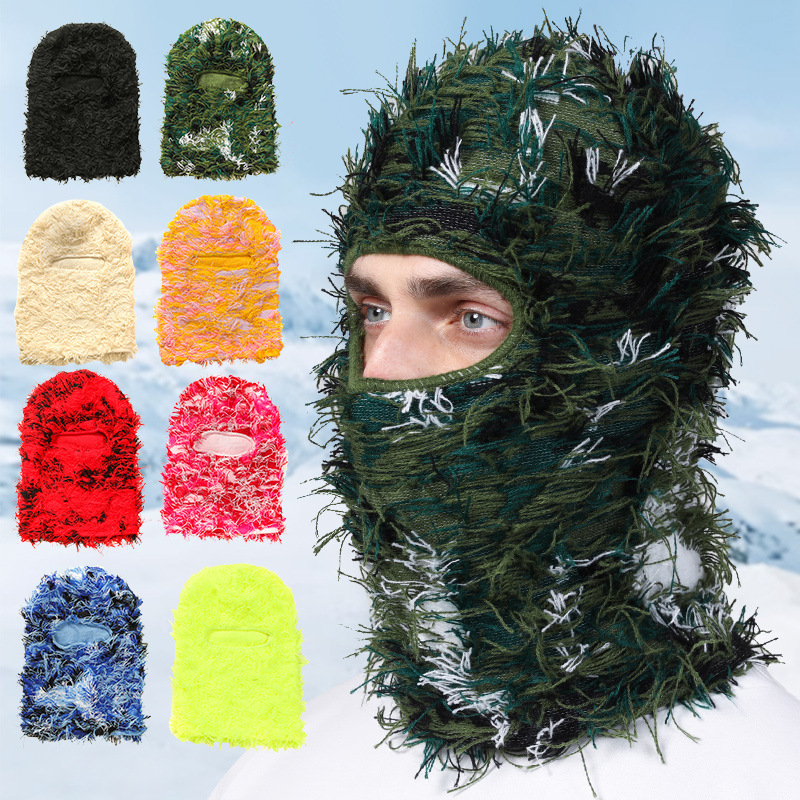 Cross-border New Knitted Face Mask Party Acrylic Funny Wool Velvet Balaclava Hat Halloween Warm Headgear