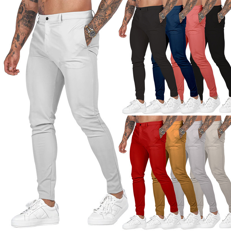 2023 new European and American men's solid color overalls men's outdoor slim pants cross-border sports casual overalls