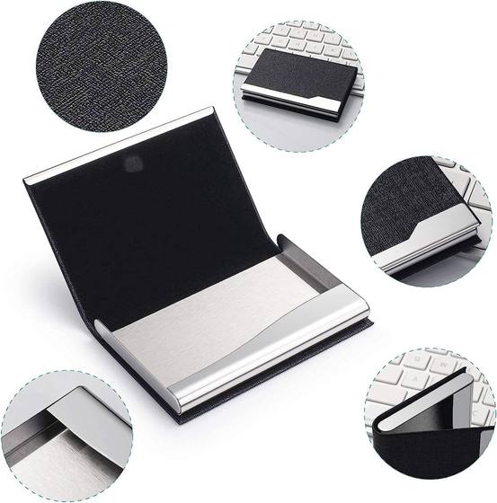 PU leather advertising lettering business card case business exhibition gift stainless steel logo metal business card holder