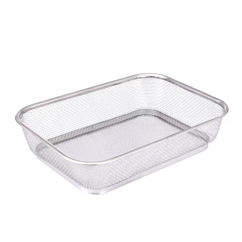 Stainless steel drain basket rectangular fruit basket rice washing basket vegetable washing basin filter mesh basket multi-purpose mesh sieve vegetable basket drain basket