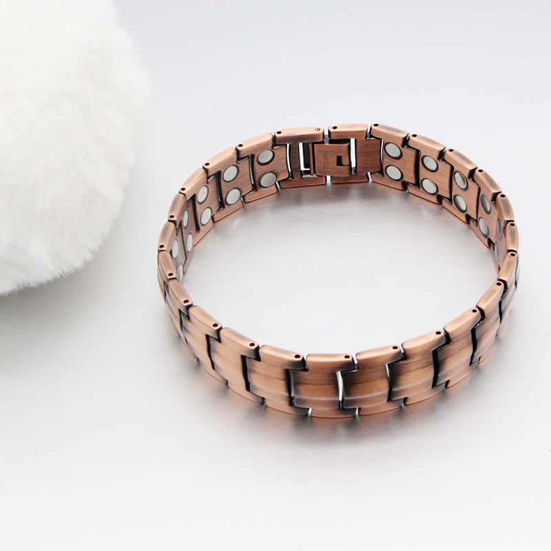 Amazon list red copper bracelet for men and women couple wide version red copper energy magnetic therapy jewelry wholesale