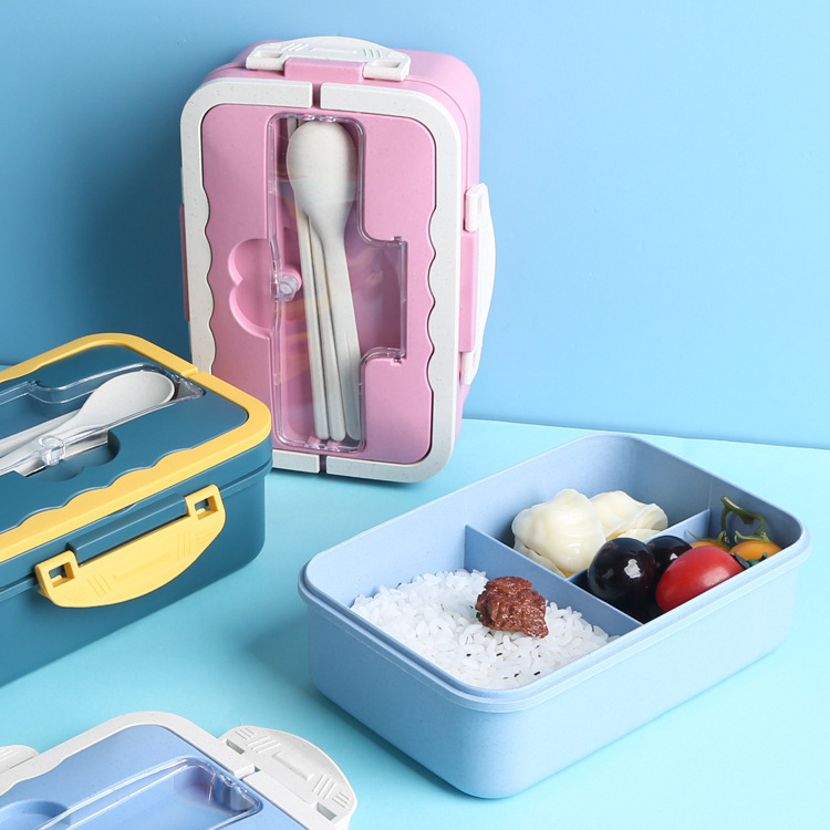 Wheat straw lunch box compartment microwave lunch box office worker plastic student lunch box wholesale printable LOGO